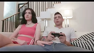 Young step sister enjoys a brother enjoy game