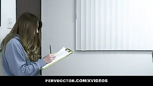 Perv doctor examines blowjob breast brunette