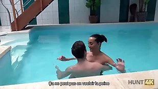 Intimate poolside encounter beauty blowjob cash