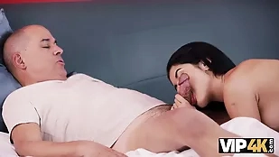 Young woman gives oral and anal blowjob brunette