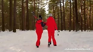 Lesbian snowboarding pussies dildo finger HD