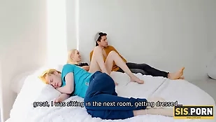 Relaxed boyfriend watches as blonde boyfriend cuckold