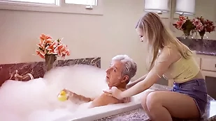 Stepgrandpa catches naughty blowjob cowgirl cumshot