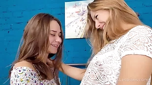 Young lesbians indulge in big tits cute dildo