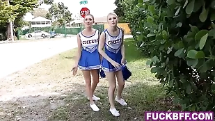 A blonde cheerleader and her big cock blonde cheerleader