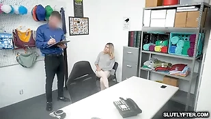 Officer Mike interrogates blonde blowjob boss