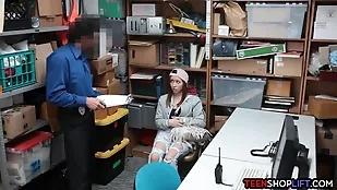 Apprehended shoplifter gets amateur blowjob hardcore