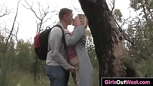 Outdoor sex with a curvy big tits blonde boobs