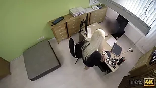 A stunning blonde MILF seduces agent blonde blowjob